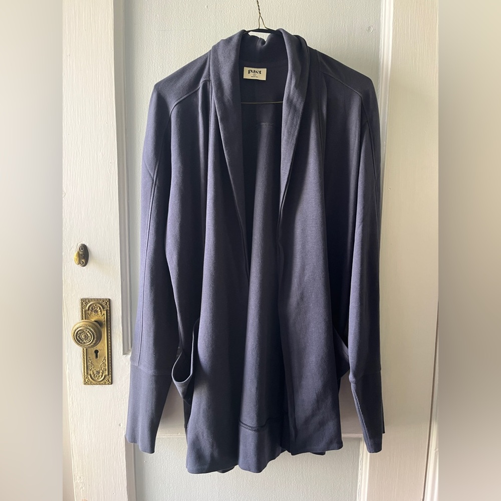 PACT Midnight Blue Organic Airplane Wrap Cardigan (M) - Picture 3 of 9